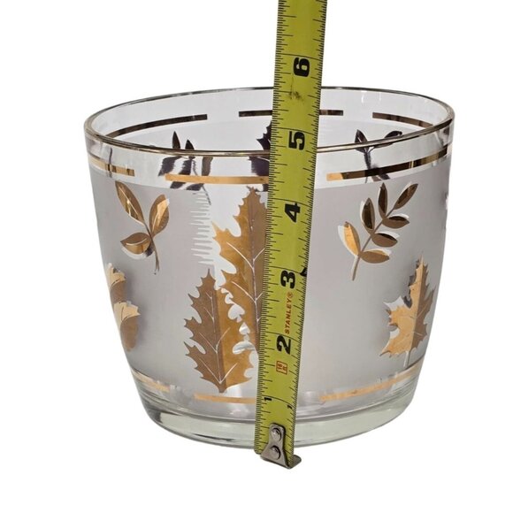 Libbey Golden Foliage 22K Gold Leaf Design Frosted Ice Bucket & Glasses - Picture 11 of 16